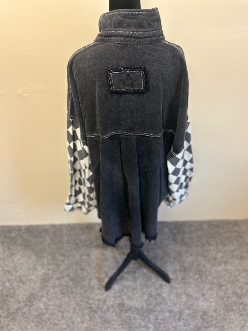 POL Black and White Checker Denim Shacket NEW Size XL - Picture 4 of 9